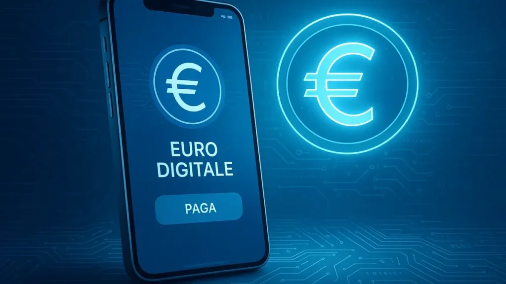 Smartphone che mostra app euro digitale