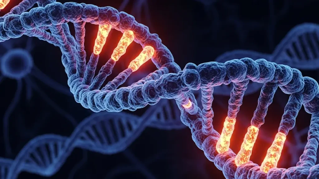 Illustrazione astratta della doppia elica del DNA in cui alcuni segmenti