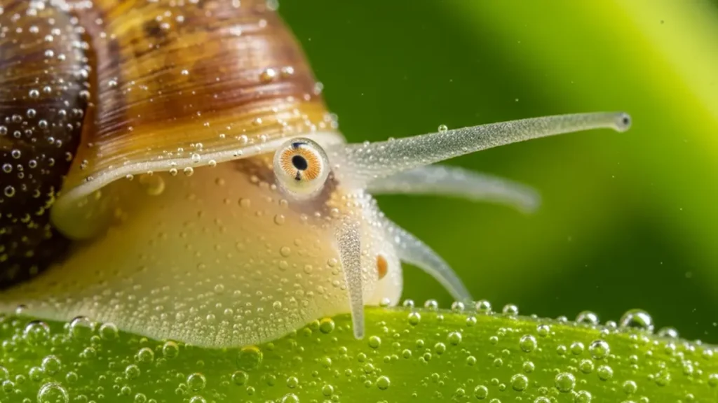 Primo piano di una lumaca della specie Pomacea canaliculata