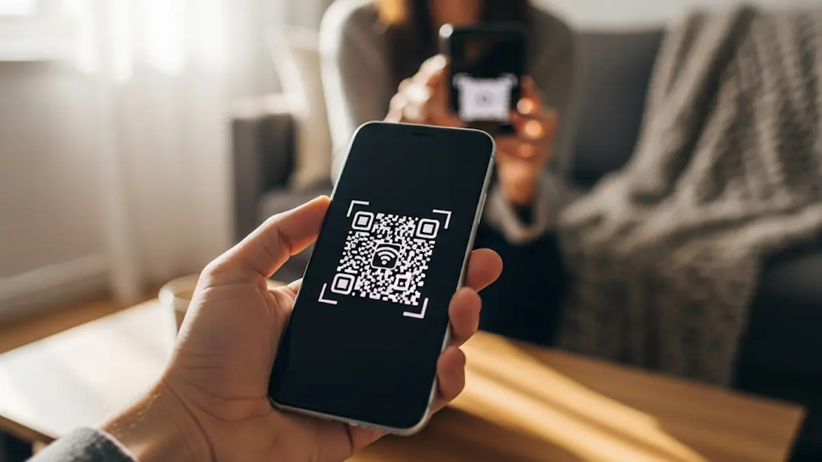 Uno smartphone mostra un codice QR per la condivisione della connessione Wi-Fi
