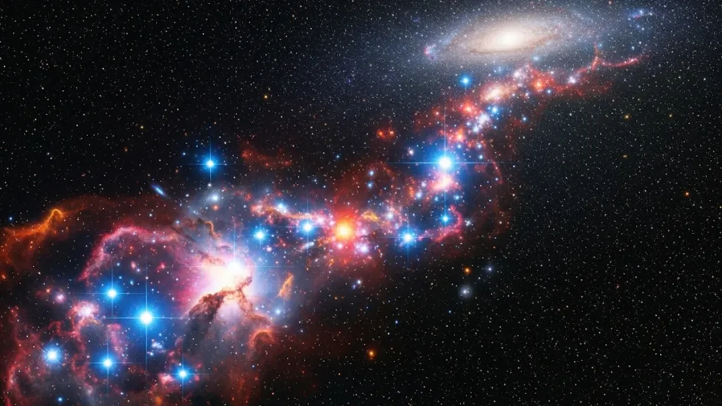 una densa e sinuosa corrente di nebulose