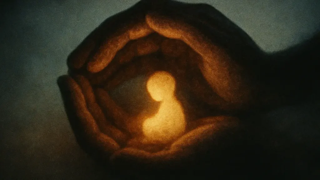 Due mani adulte che proteggono e circondano le mani di un bambino