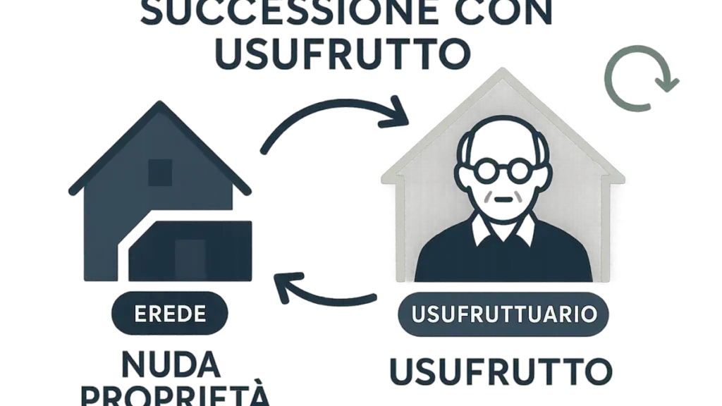 Schema grafico che illustra la successione con usufruttuario