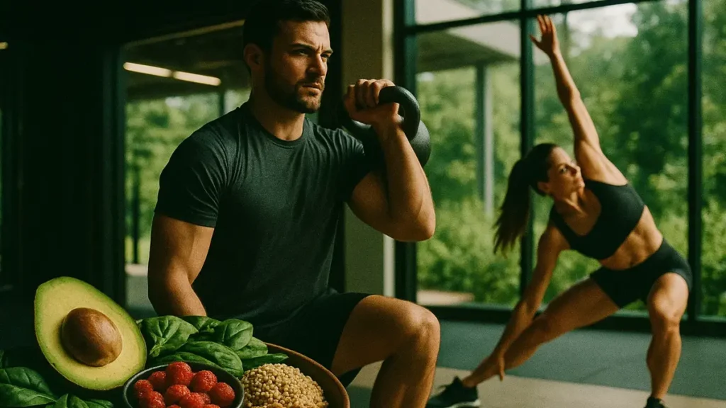 Un atleta vegano uomo e atleta vegana donna