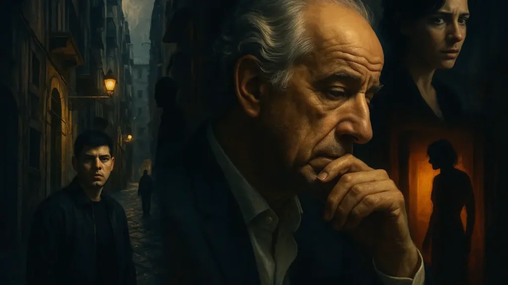 Una locandina stilizzata che unisce elementi iconici dei migliori film drammatici italiani disponibili su Prime Video