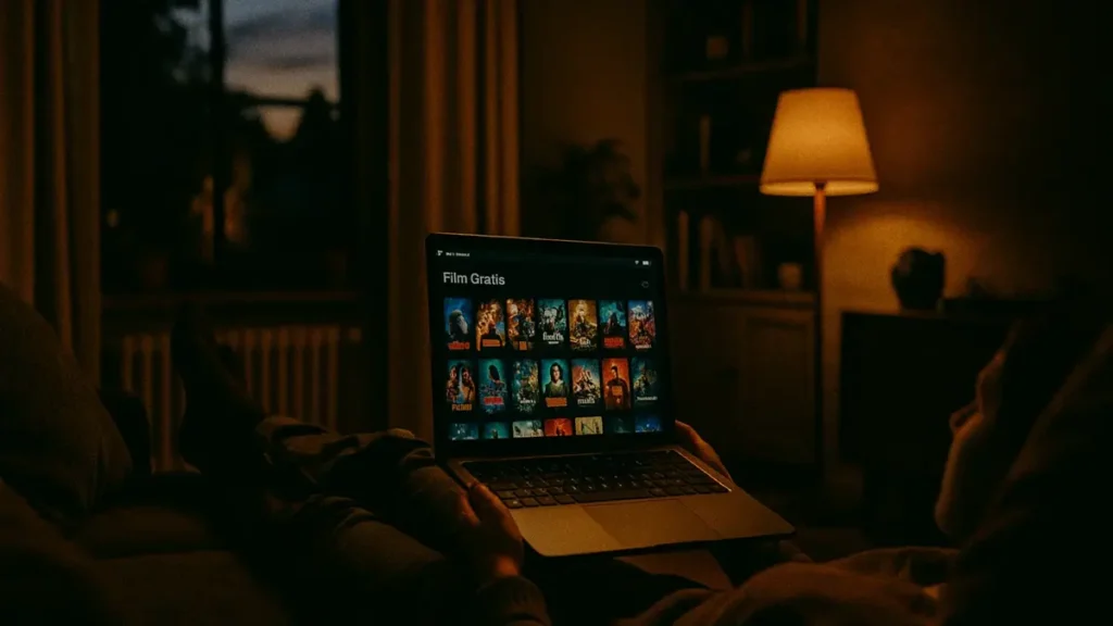 Una persona si rilassa sul divano di casa con un computer portatile sulle ginocchia