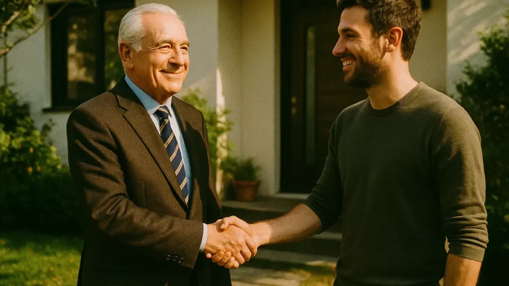 un signore italiano ben vestito che stringe la mano a un uomo