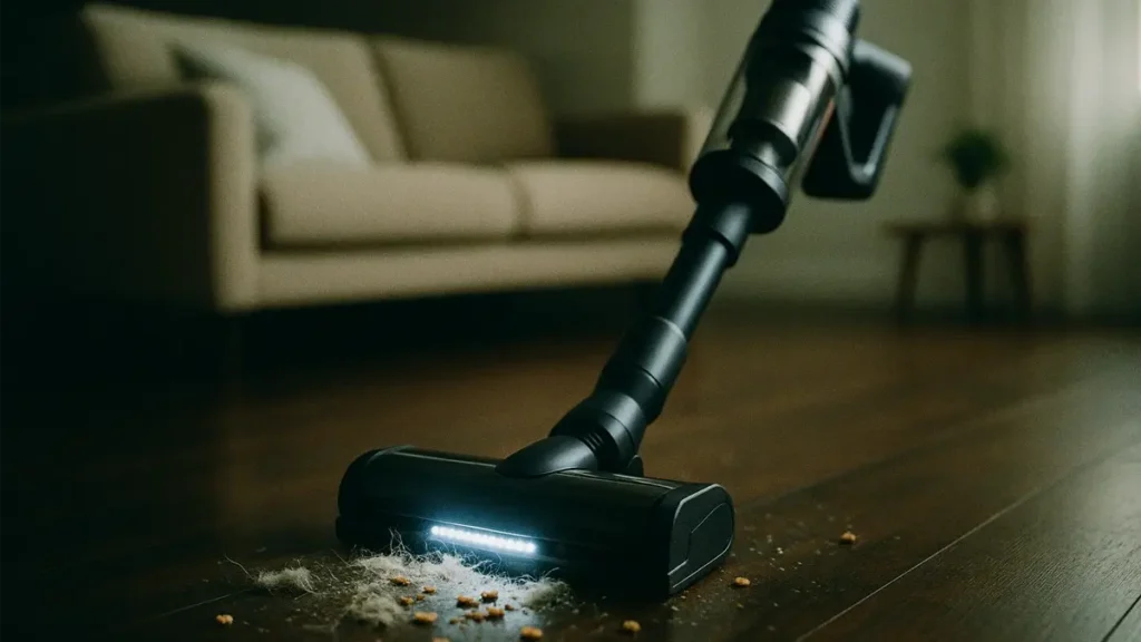 aspirapolvere senza fili moderno e potente in azione