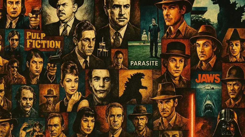 Collage colorato e dinamico che mostra scene iconiche e poster dei 50 film