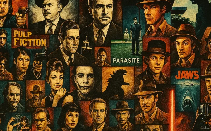 Collage colorato e dinamico che mostra scene iconiche e poster dei 50 film