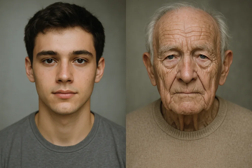 Rappresentazione di un volto giovane e uno vecchio